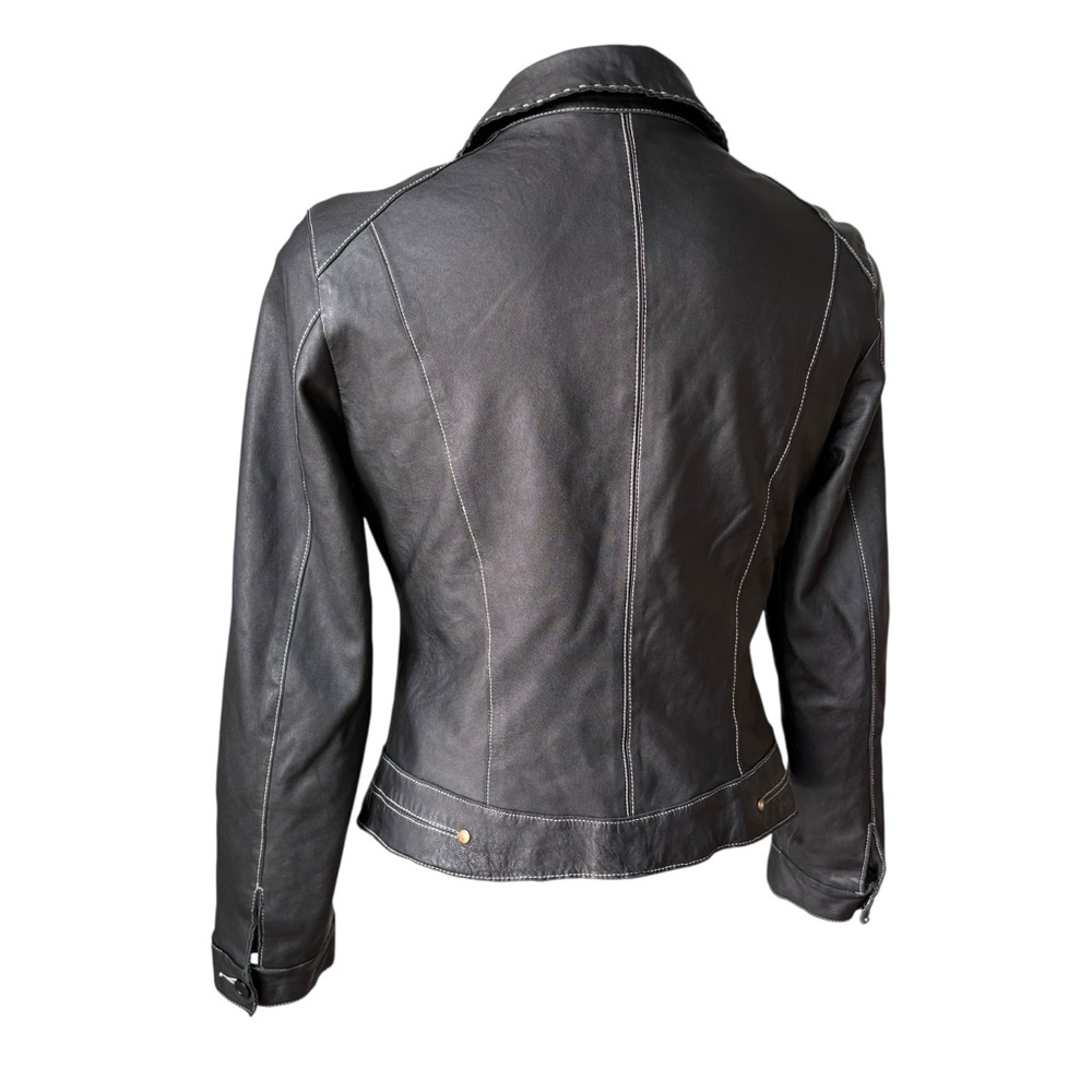 CABI Black Leather Jacket With Contrast Top Stitching (runs very small) - Picture 5 of 15